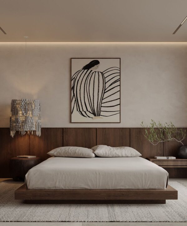 art in japandi bedoom