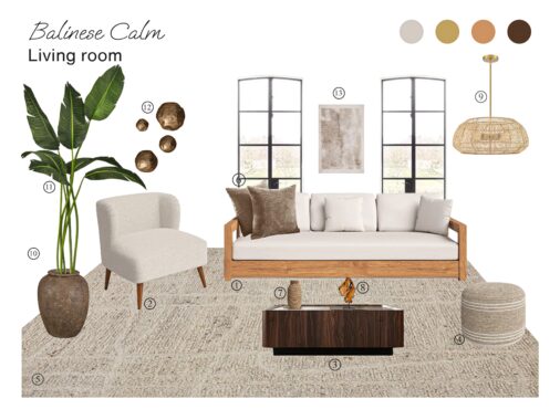 Balinese Calm Living Room: Board with Shopping List