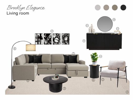 Brooklyn Elegance Living Room: Board with Shopping List