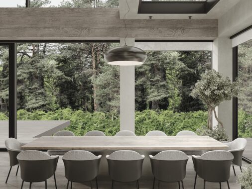 dining table with forest views