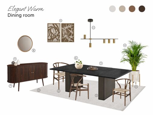 elegant warm dining room moodboard