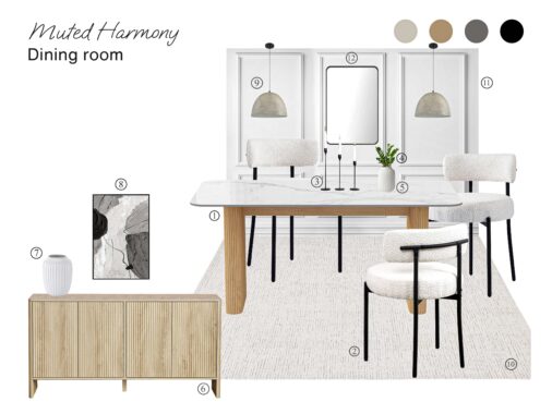 Muted Harmony Dining Room: Board with Shopping List