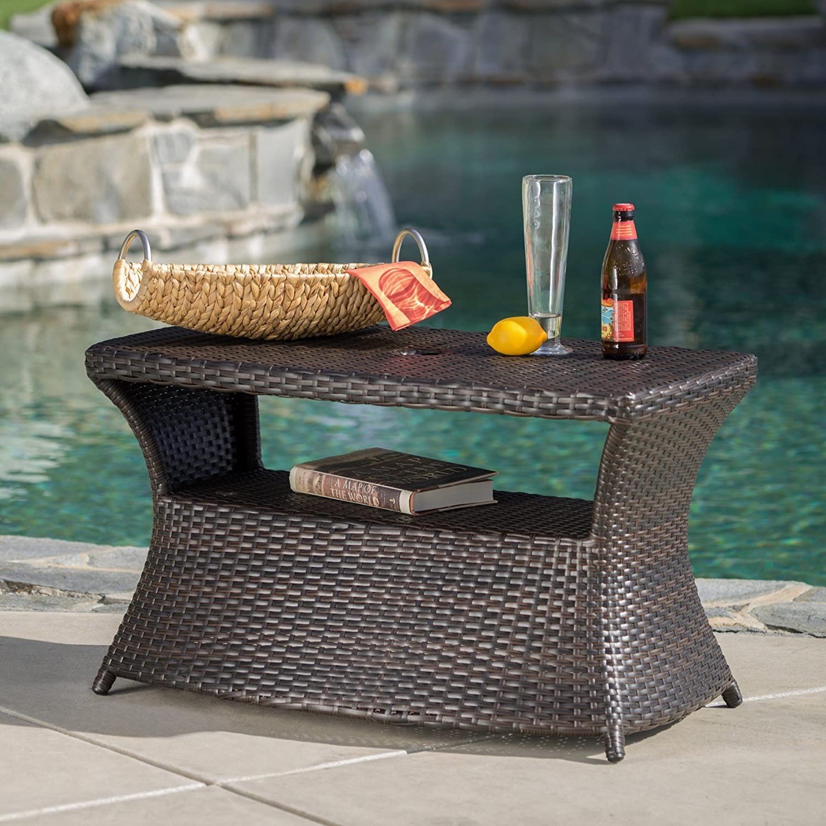 Wicker patio table with storage