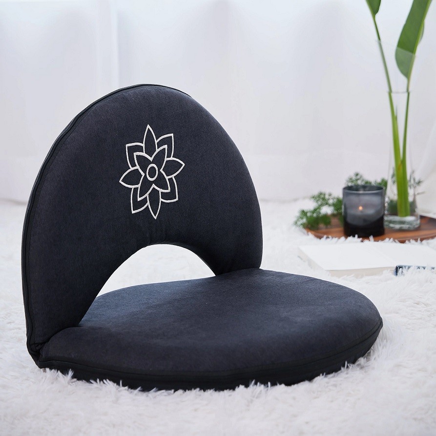 portable meditation floor chair with backrest and black upholstery folding yoga chair comfortable spine support cushion for indoors outdoors waterproof base chairs