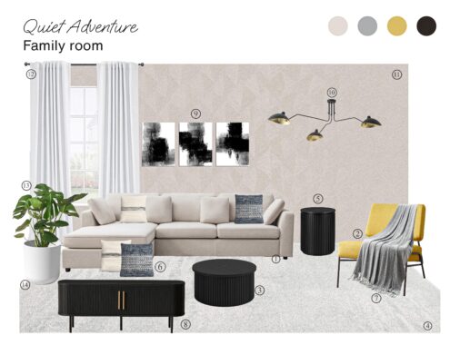 Quiet Adventure Family Room: Board with Shopping List