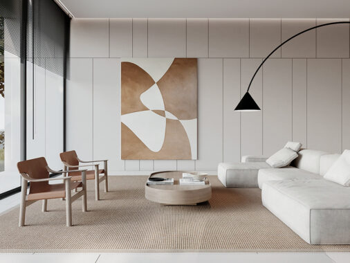 spacious living room with white sofa