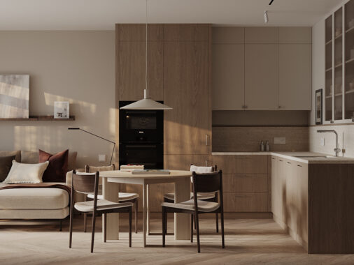 warm wooden open concept plan