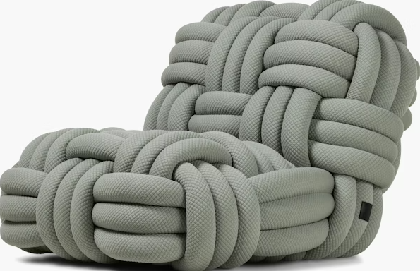 Gray green knitted rope reading chair